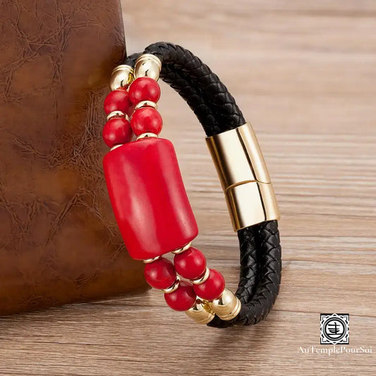 Bracelet En Cuir Véritable Et Pierre Naturelle | Élégance Masculine Symbolisme Énergétique