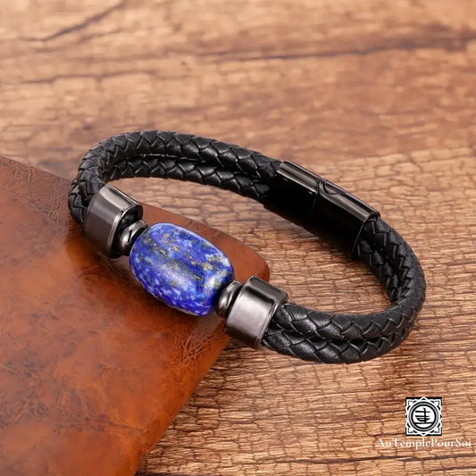 Bracelet En Cuir Véritable Et Pierre Naturelle Pour Homme | Élégance Énergie Positive Bracelet-Cuir