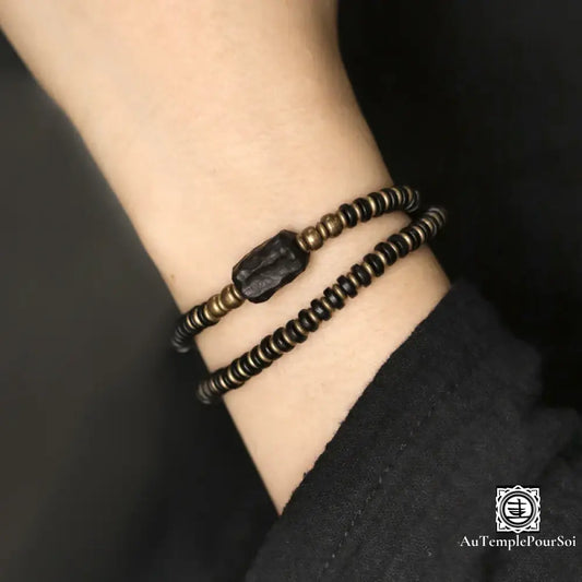 Bracelet en Cuivre avec Bois Noir Sculpté à la Main bracelet-cuivre