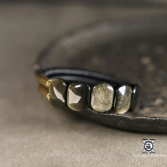 Bracelet en Cuivre avec Pierres Naturelles d’Obsidienne Dorée - Bracelet de Couple Unisexe Yoga Romantique