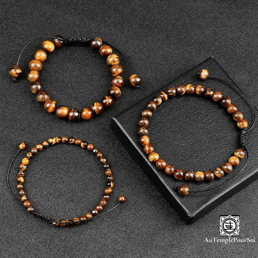 Bracelet En Œil De Tigre Naturel | Perles Rondes Ajustables 4 6 Et 8 Mm Bracelet