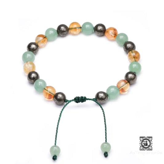 Bracelet En Pierres Naturelles Aventurine Citrine Et Pyrite | Prospérité Succès Protection Bracelet
