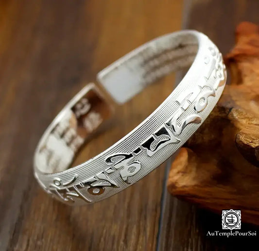 Bracelet Mantra Bouddhiste Om Mani Padme Hum En Argent | Bijou Spirituel Gravé Blanc