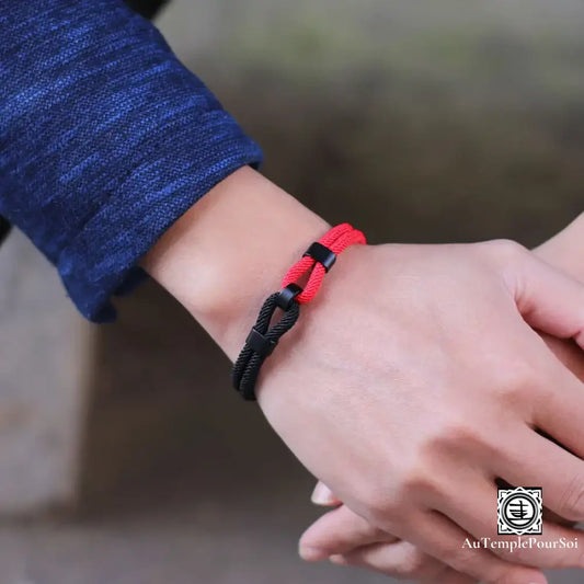 Bracelet Marin en corde Bicolore avec Fermoir Magnétique - Nœud Nautique