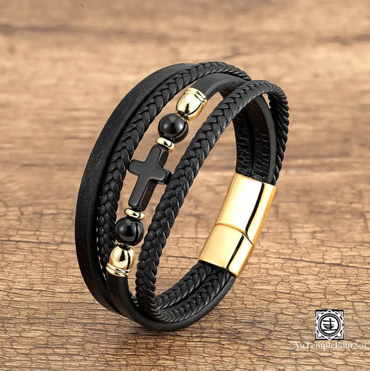 Bracelet Multi-Couches En Cuir Et Pierre Naturelle | Élégance Moderne Énergie Spirituelle