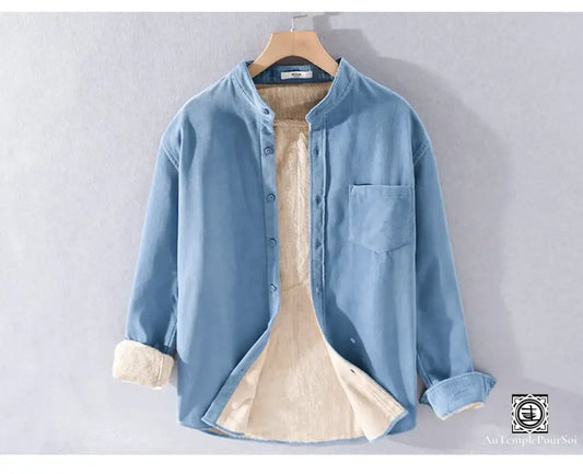 Chemise En Velours Côtelé Beige Homme | Style Décontracté Et Doublure Polaire Bleu Clair / Xs
