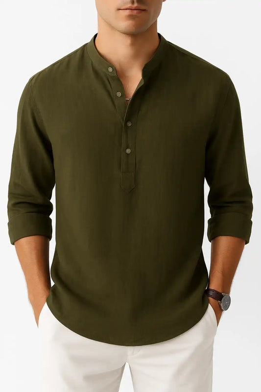 Chemise en Lin à Col Rond - Style Décontracté et Chic