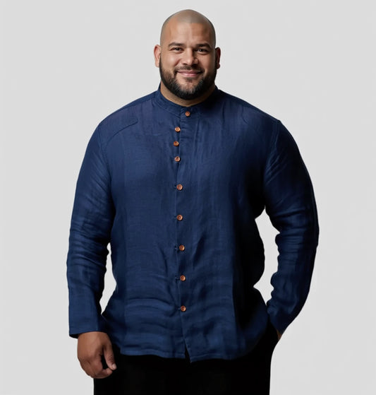 "Méditation Zen" chemise en lin à manches longues avec col Mao