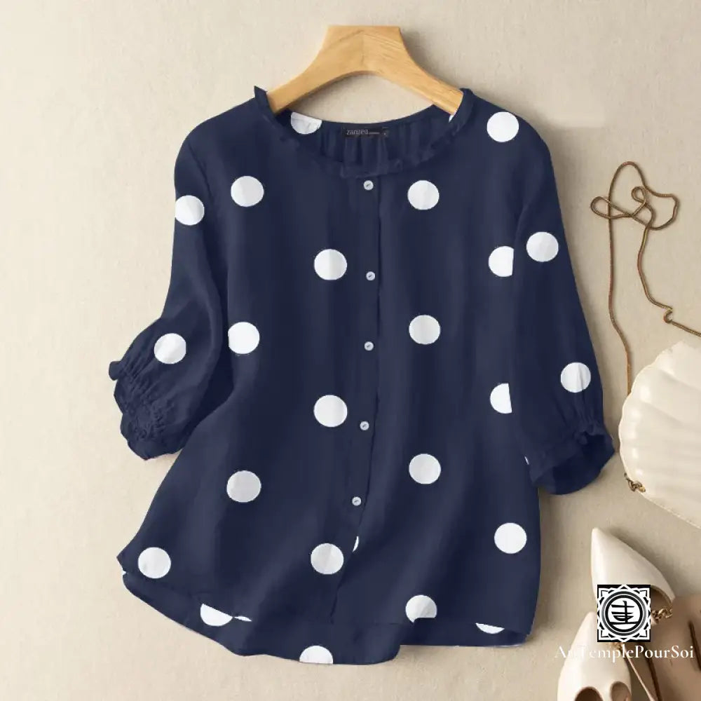 Chemisier Haut de Gamme Femme à Pois – Élégance et Rétro Chic – Au