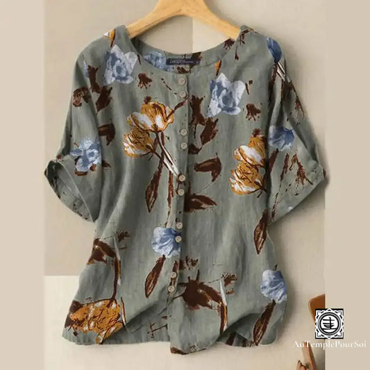 Chemisier Haut De Gamme Femme En Lin – Élégance Florale Et Style Bohème