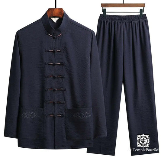 ’Hanfu Tang D’automne’ Tenue Traditionnelle Chinoise En Coton Et Lin Bleu Ocean / 1M65