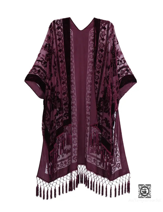 Kimono Long En Tulle Brodé - Élégance Bohème Et Légèreté Kimono-Femme