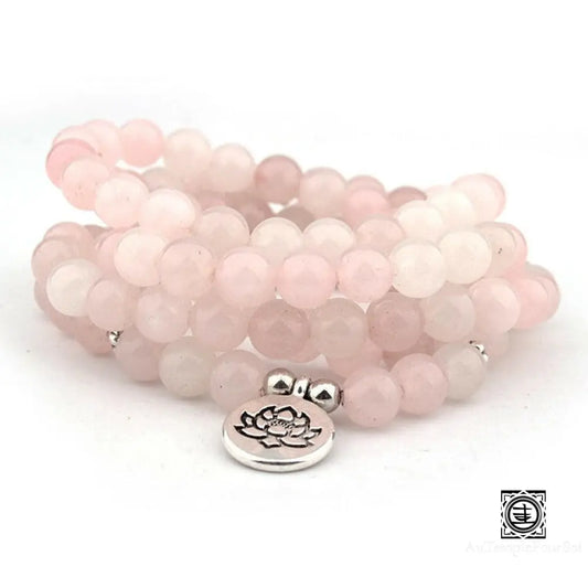 Mala ’Esprit Serein’ 108 perles en pierres de Quartz Rose Mala