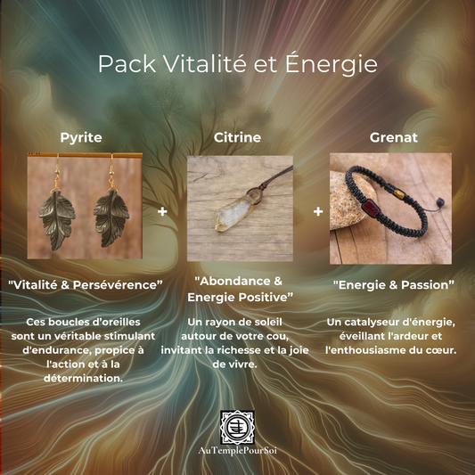 Coffret 3 Bijoux Vitalité et Énergie : Pyrite, Citrine, Grenat