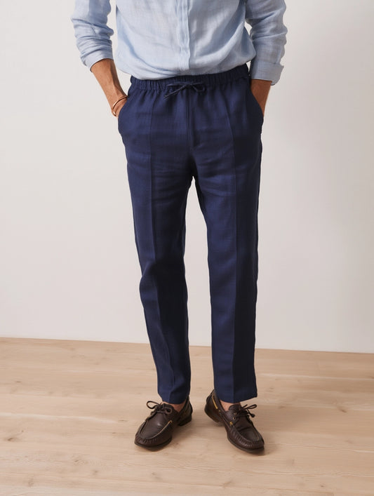 "Essence Marine" Pantalon en Lin Bleu