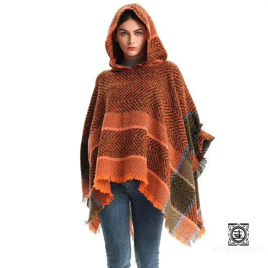 Poncho À Capuche En Laine Mélangée – Élégance Et Chaleur D’hiver Poncho