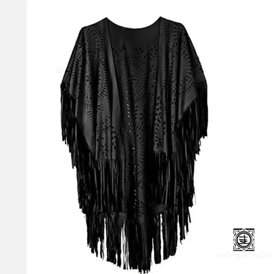 Poncho Bohème En Velours Découpé Avec Franges – Élégance Et Liberté De Style Poncho