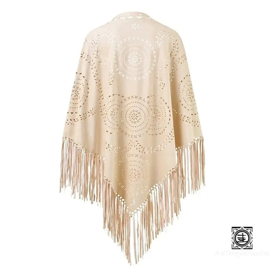 Poncho En Velours Avec Franges - Élégance Bohème Chic Poncho