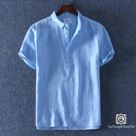 ’Respire’ Chemise En Lin À Manches Courtes Bleu / S Homme