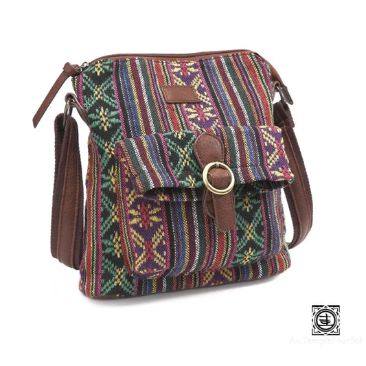 Sac Bandoulière Ethnique En Tissu Et Similicuir - Style Fonctionnalité Sac