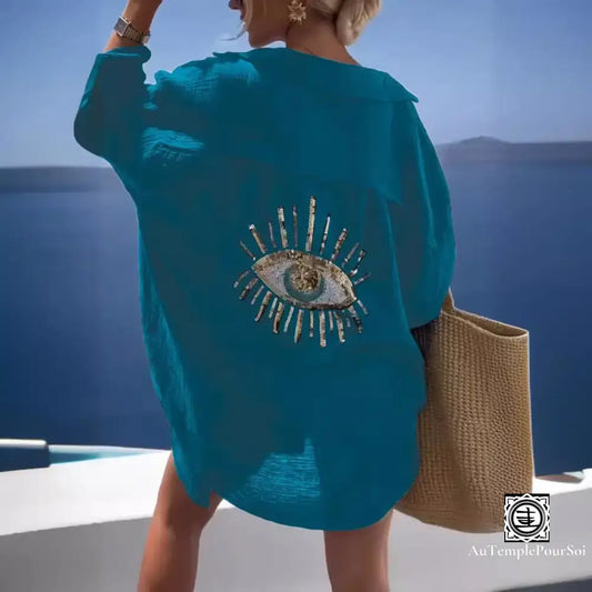 Tunique Bohème Chic – Chemise Femme Haut De Gamme Avec Broderie Œil Protecteur