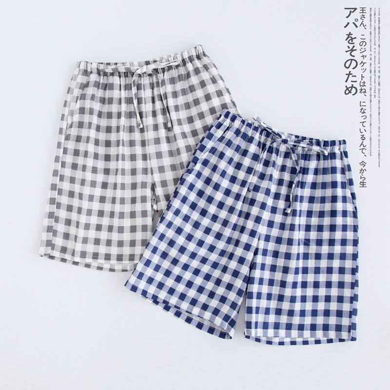 Paire de shorts légers en coton gaufré vichy, coupe droite et décontractée pour le sommeil.