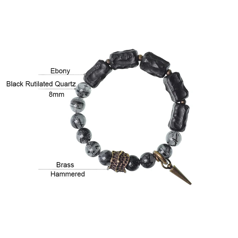 Bracelet Quartz Rutile Noir et Ébène – Cristaux Délicats, Unisexe