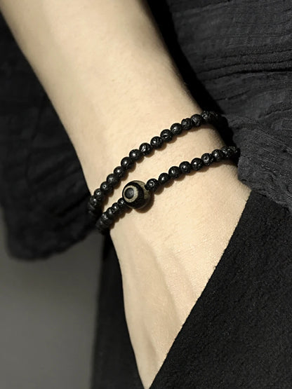 Bracelet Multirang Fin en Pierre de Lave et Œil Turc – Minimaliste et Protecteur