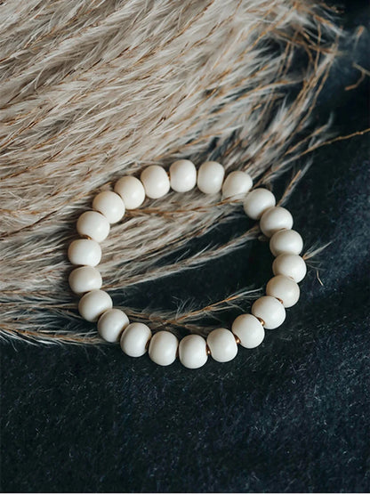 Bracelet Tibétain en Os de Yak Blanc Ivoire – Bijou Zen Fait Main pour Femme