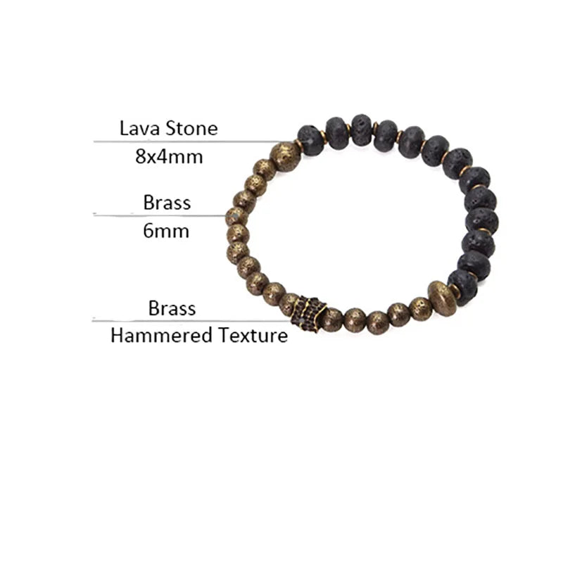 Bracelet Pierre de Lave Noire et Cuivre Oxydé Forgé Main – Style Rustique, Idée Cadeau