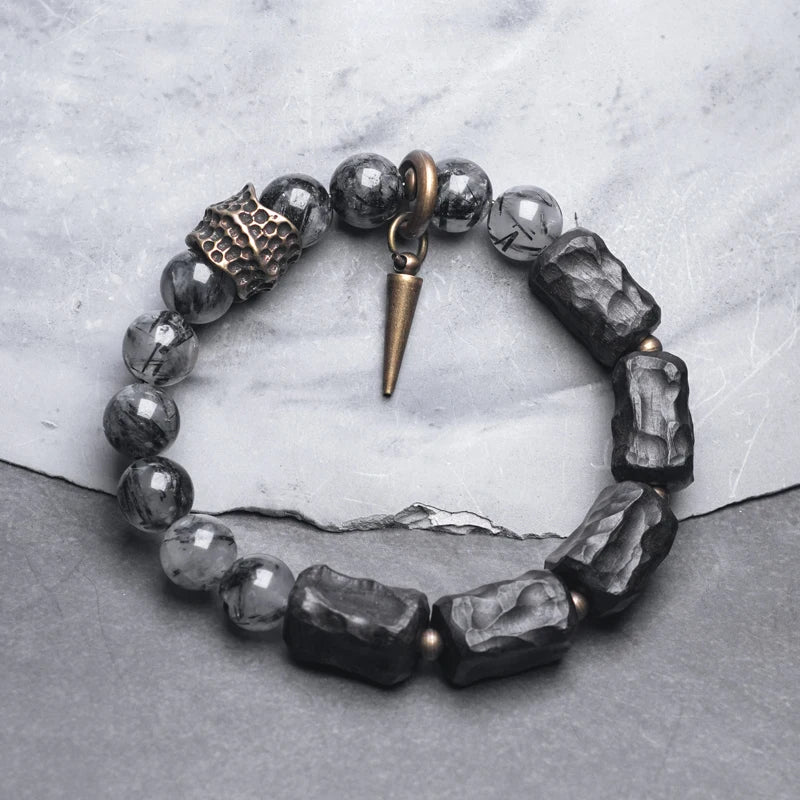 Bracelet Quartz Rutile Noir et Ébène – Cristaux Délicats, Unisexe