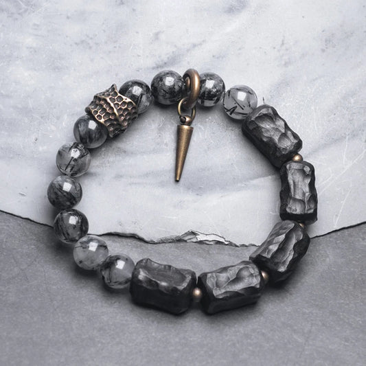 Bracelet Quartz Rutile Noir et Ébène – Cristaux Délicats, Unisexe
