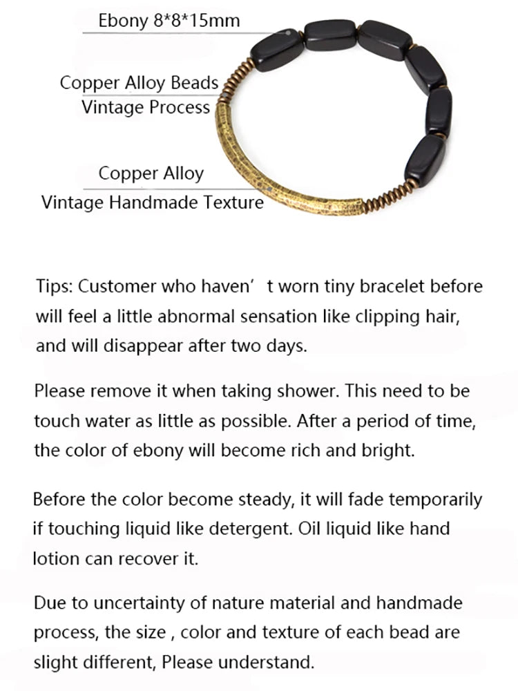 Bracelet en Bois d'Ébène et Laiton Martelé – Fait Main, Homme et Femme