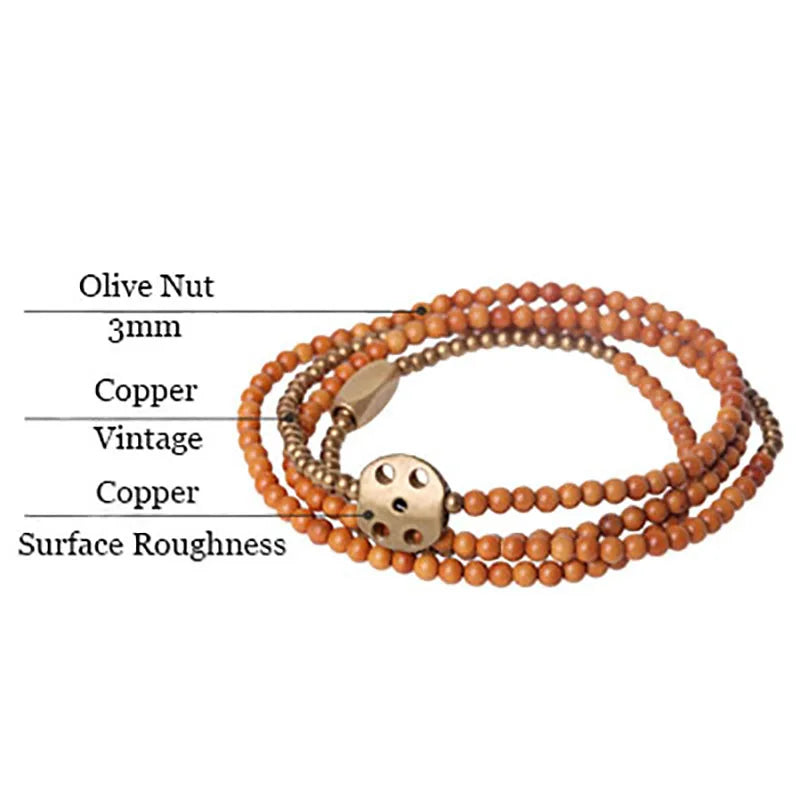 Bracelet Multirang Ultra-Fin Noyaux d'Olive et Vajra – Bijou Zen Tibétain 3 mm