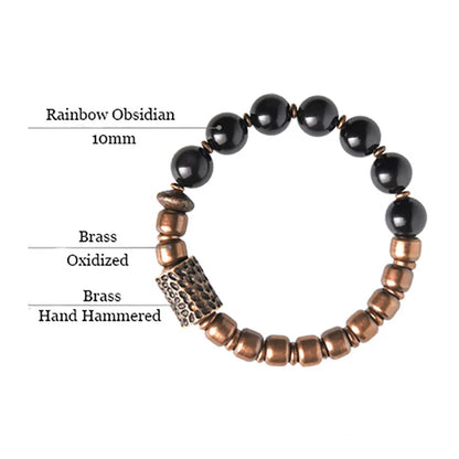 Bracelet Obsidienne Oeil Céleste et Laiton Martelé – Bicolore, Homme et Femme