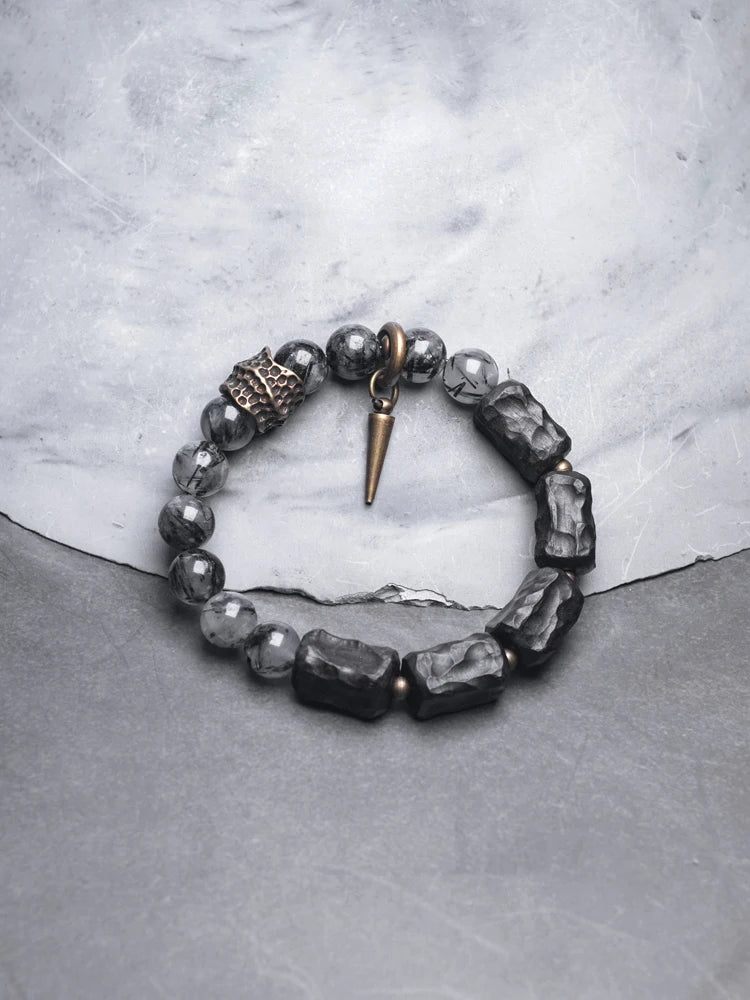Bracelet Quartz Rutile Noir et Ébène – Cristaux Délicats, Unisexe