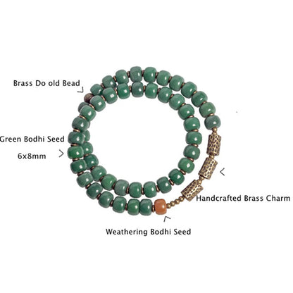 Bracelet Graines de Bodhi Vertes et Breloque en Laiton – Bijou de Méditation pour Femme