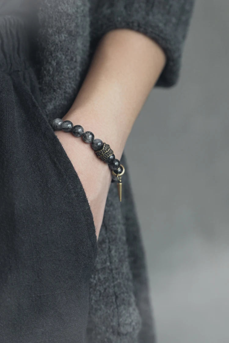 Bracelet Quartz Rutile Noir et Ébène – Cristaux Délicats, Unisexe