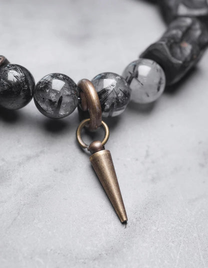 Bracelet Quartz Rutile Noir et Ébène – Cristaux Délicats, Unisexe