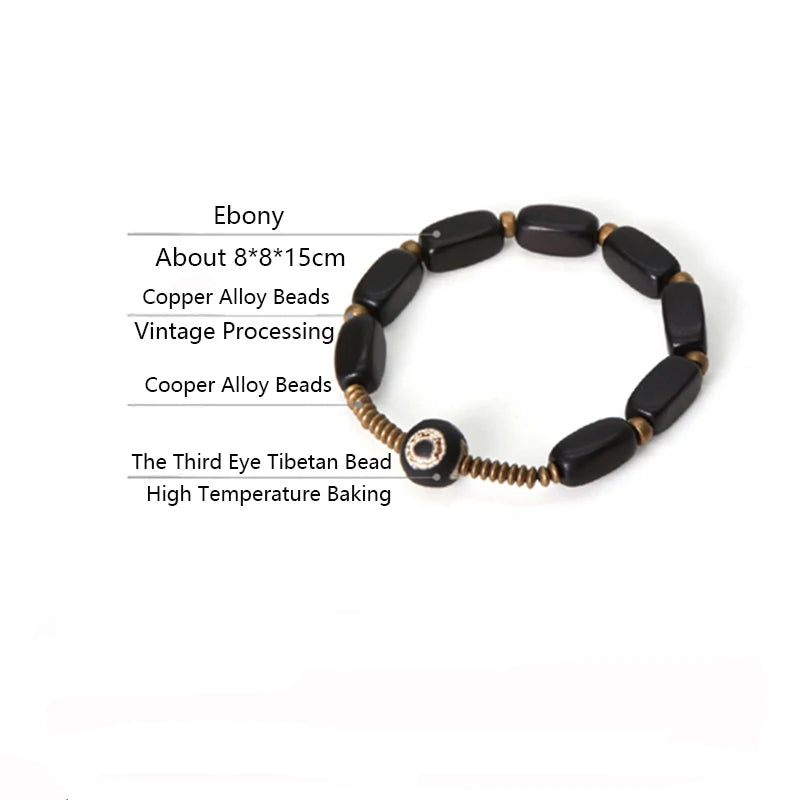 Bracelet Tibétain Ébène et Cuivre Vintage OM – Protection Anti-Mauvais Œil