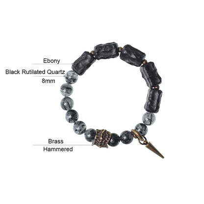 Bracelet Quartz Rutile Noir et Ébène – Cristaux Délicats, Unisexe