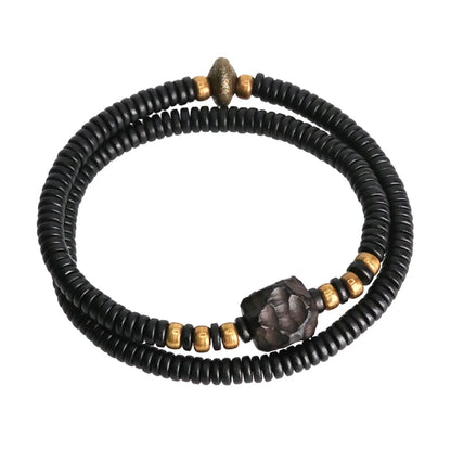Bracelet Double Rang Ébène Sculptée et Cuivre Vieilli – Style Rock Unisexe
