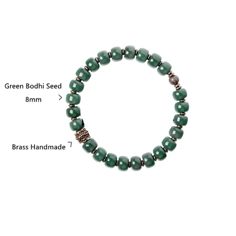 Bracelet Graines de Bodhi Vertes et Laiton – Bijou Zen Porte-Bonheur