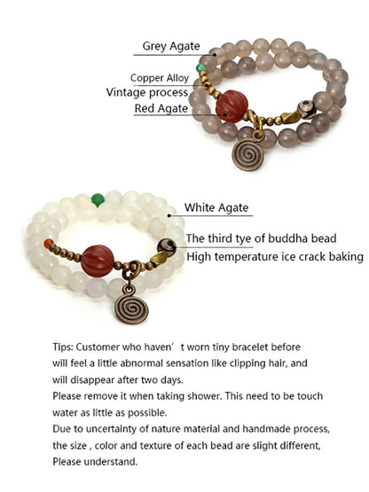 Bracelet Agate Mate Blanche ou Grise et Perle Œil de Bouddha – Zen Tibétain