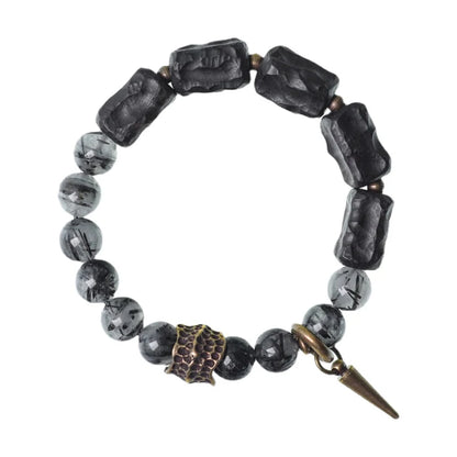 Bracelet Quartz Rutile Noir et Ébène – Cristaux Délicats, Unisexe