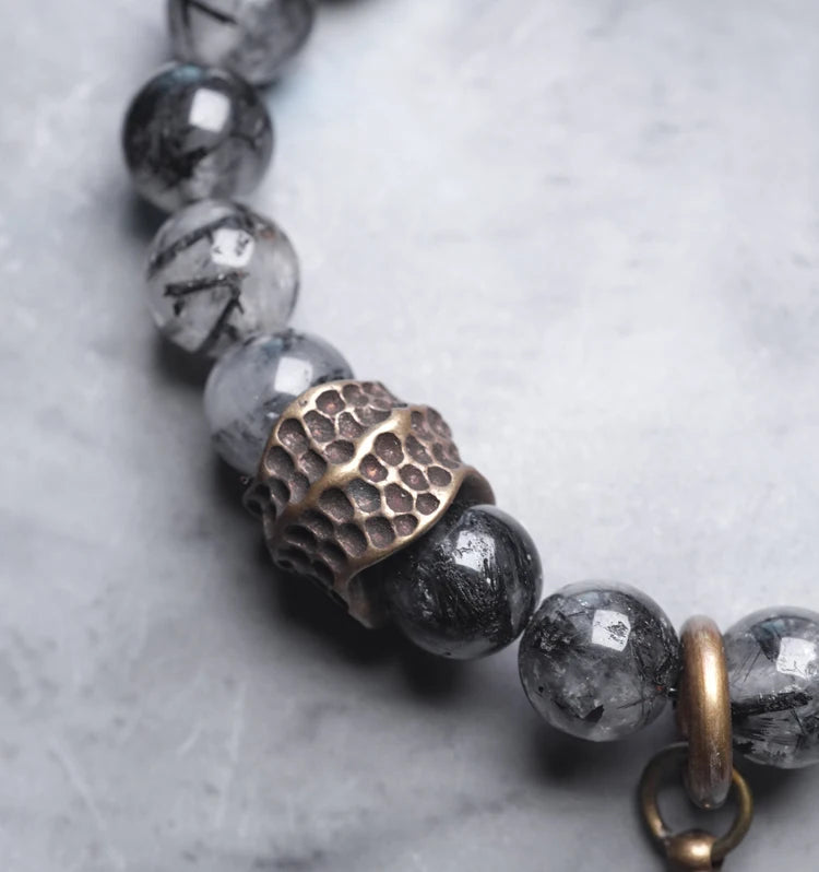 Bracelet Quartz Rutile Noir et Ébène – Cristaux Délicats, Unisexe