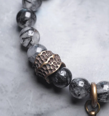 Bracelet Quartz Rutile Noir et Ébène – Cristaux Délicats, Unisexe