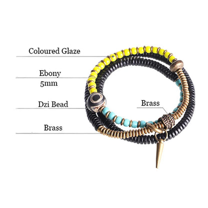 Bracelet Chakras Ébène et Verre Coloré – Vajra en Cuivre Martelé, Style Bohème
