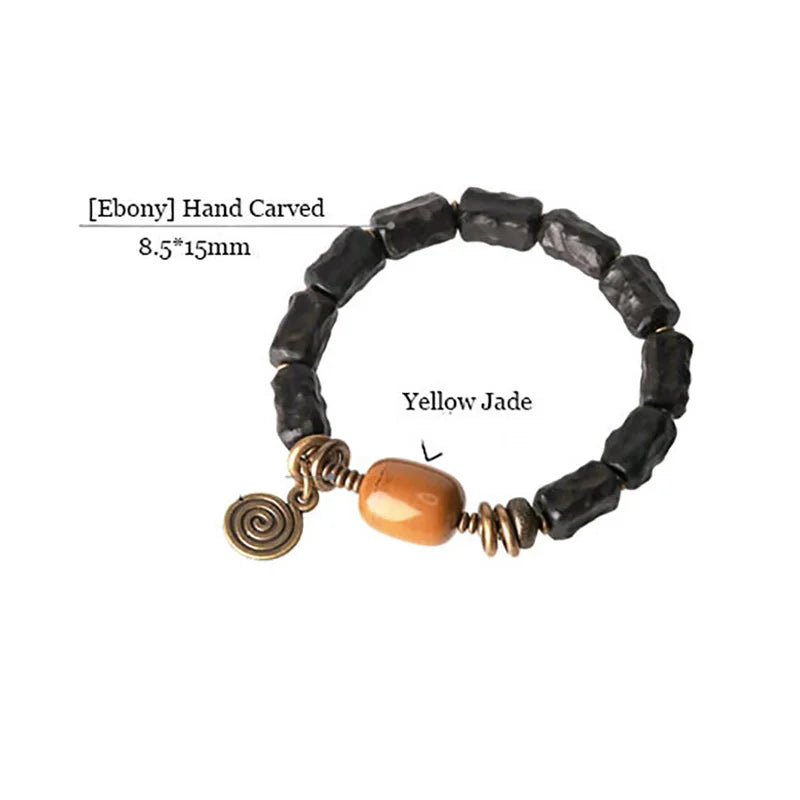 Bracelet Ébène Sculptée à la Main et Cuivre Vintage – Texturé, Anti-Mauvais Œil