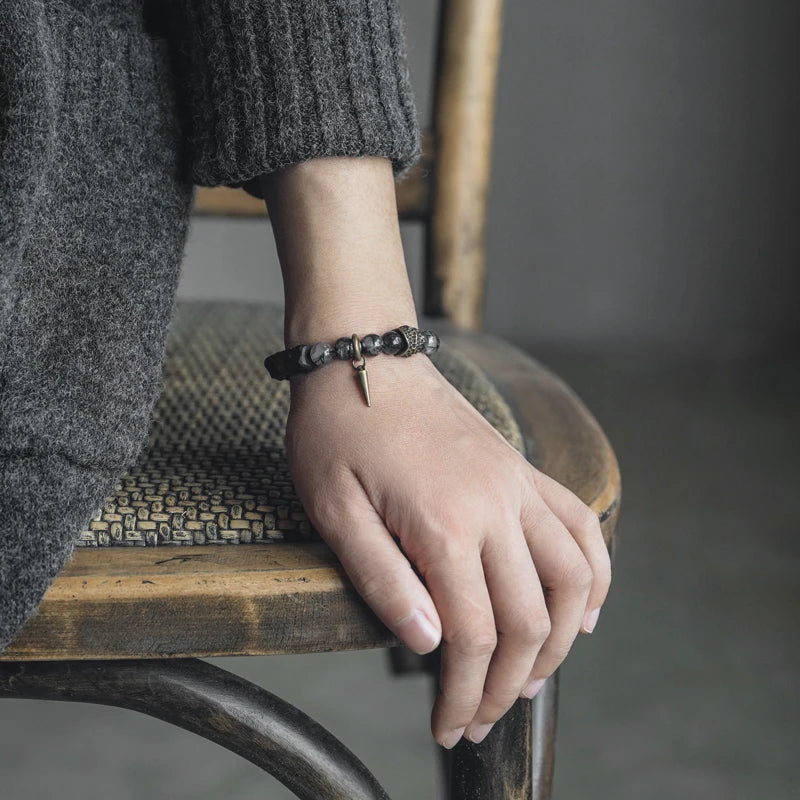 Bracelet Quartz Rutile Noir et Ébène – Cristaux Délicats, Unisexe